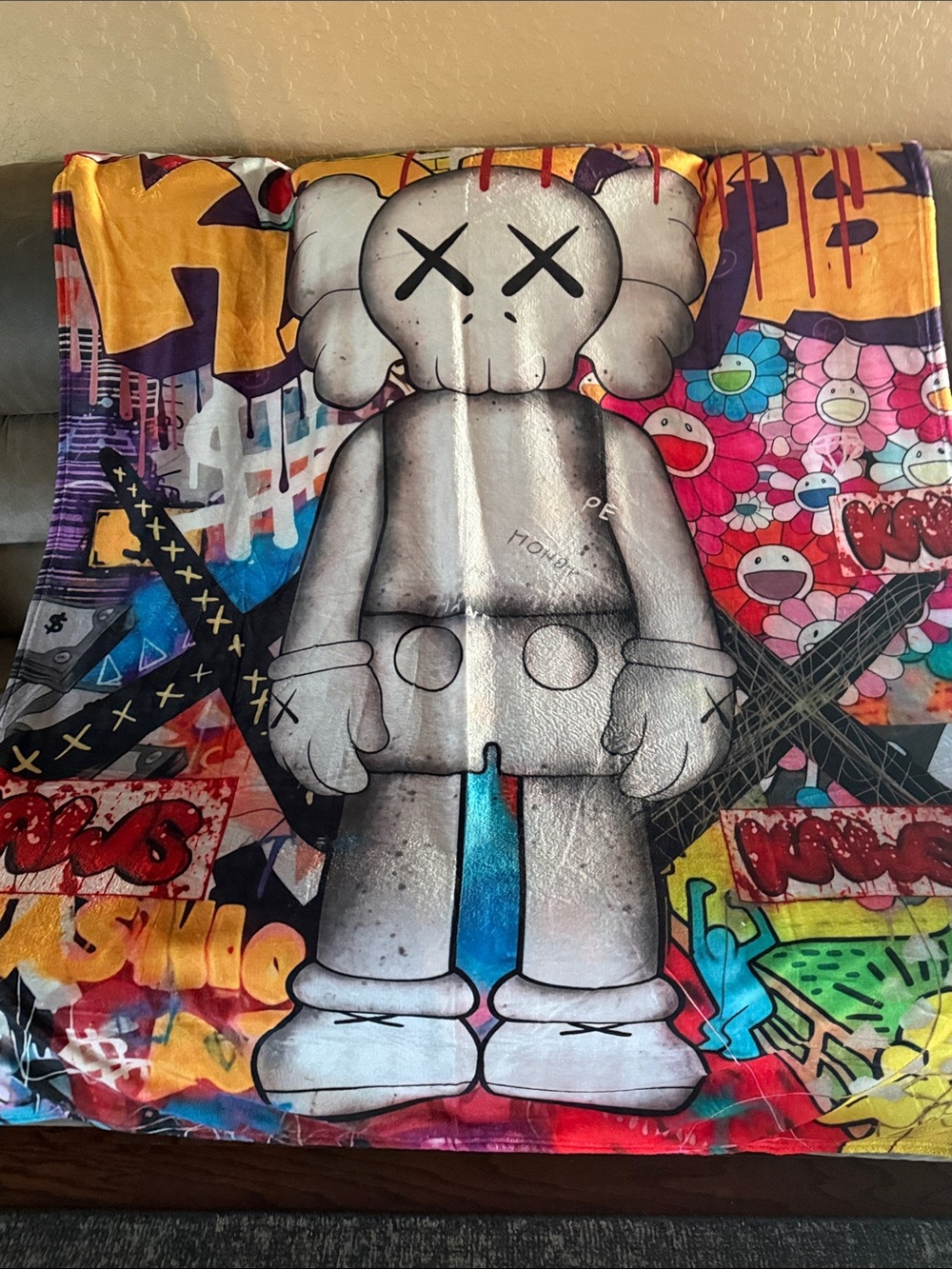 Graffiti KAWS-Style Character Blanket in Multicolor 72x64